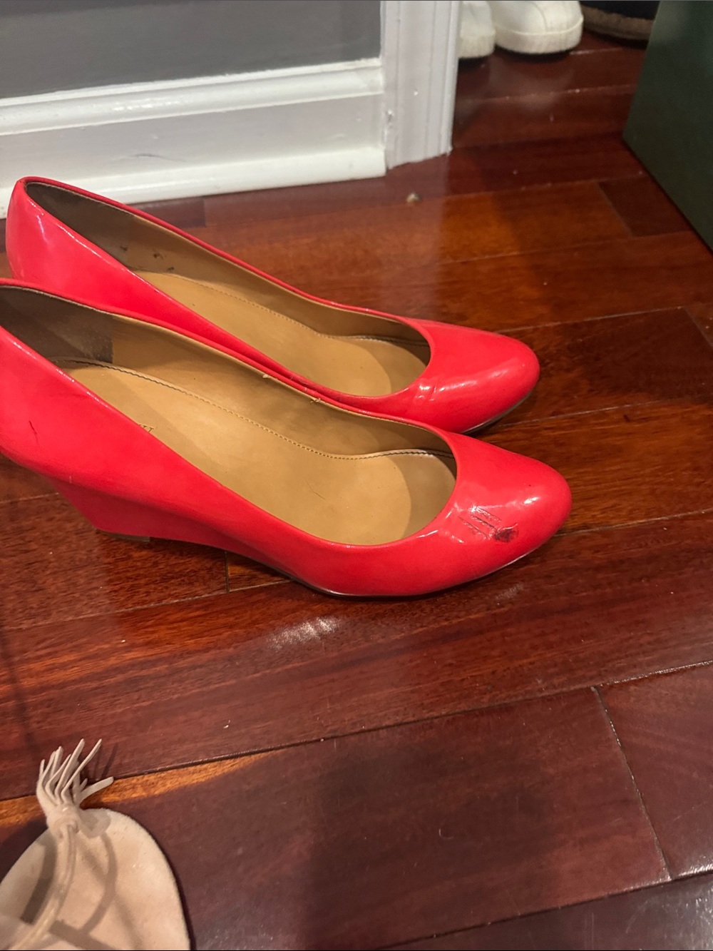 J. Crew Bright Red Patent Leather Wedge Pumps